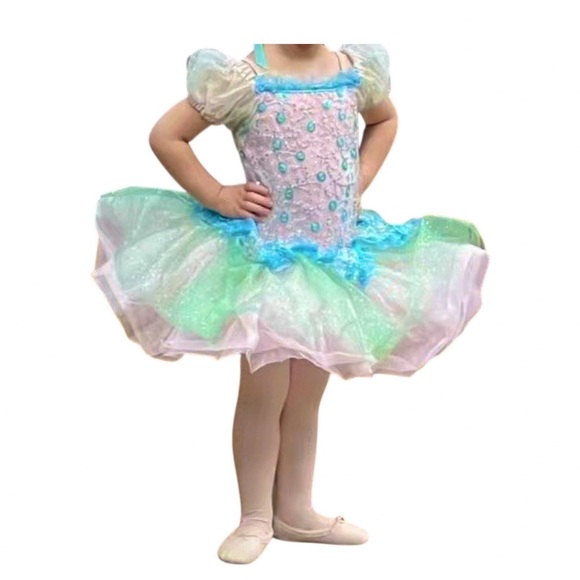 Revolution Dancewear Girls’ Fairy Tutu Costume Pink, Teal & Green Glitter Size L - Picture 1 of 13